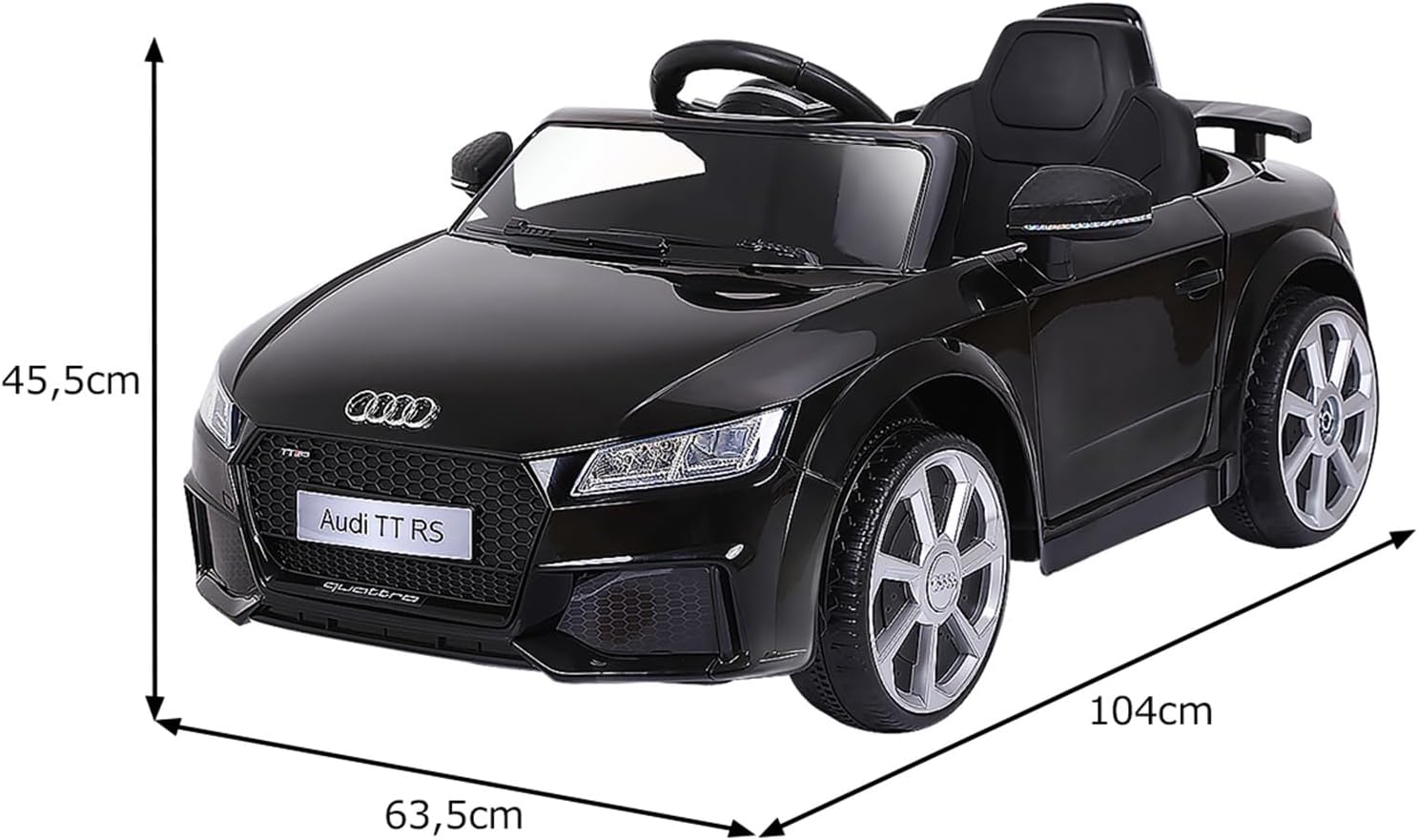 Audi 12V Auto Elettrica per Bambini, Macchina Elettrica con Velocità 2,5-5 km/ora, con Telecomando USB MP3 Luci LED (Nero)
