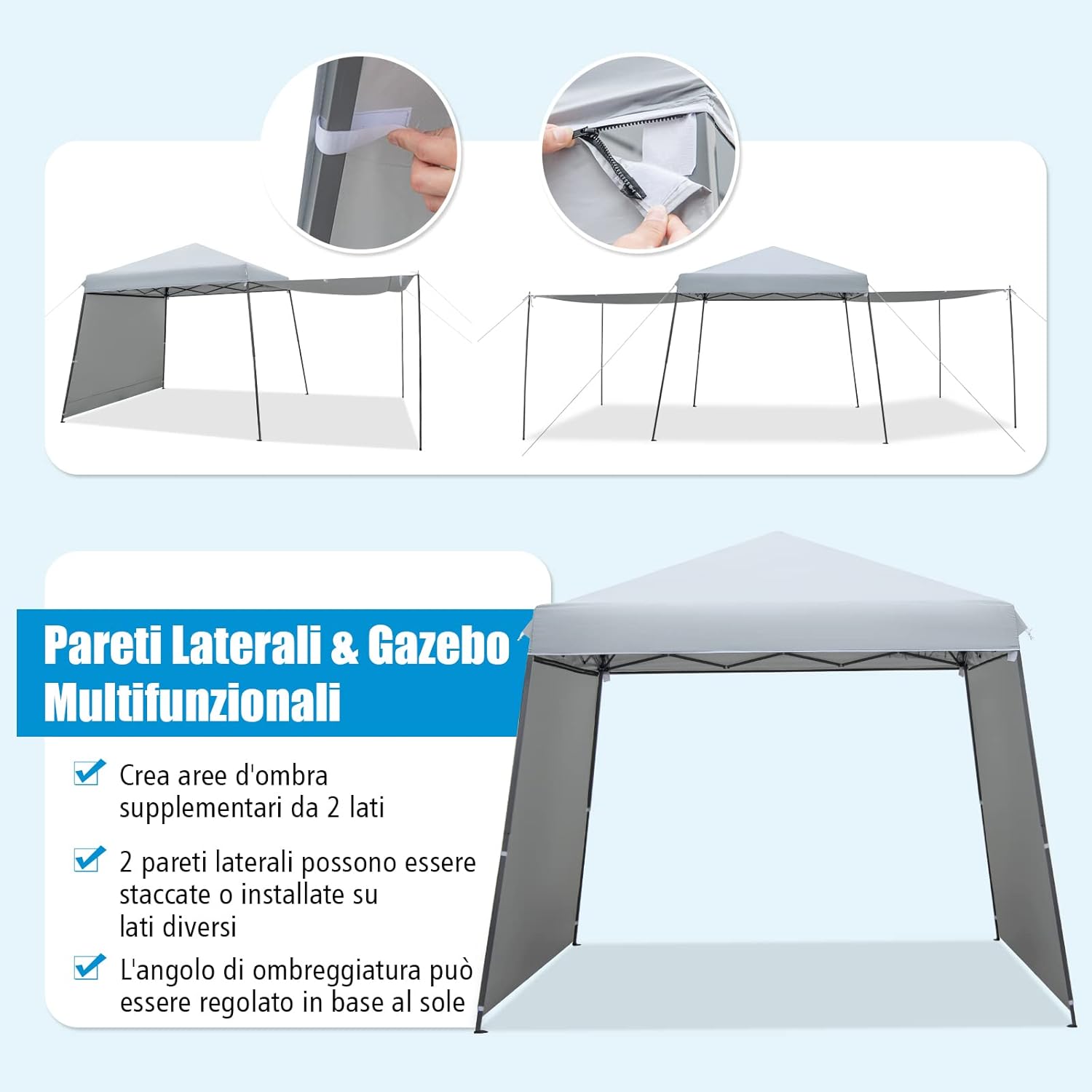 Gazebo Pieghevole 3 x 3 m, con Pareti/Tende Parasole, Gazebo Pop Up Impermeabile e Protettivo da Sole, con Altezza Regolabile e Borsa a Ruote, per Giardino Spiaggia e Campeggio