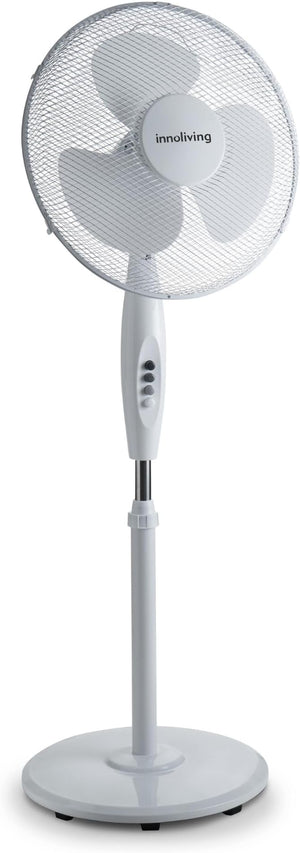 Innoliving Ventilatore a Piantana INN-503ROUND, Griglia Mesh, Diametro 40 cm, 3 Velocità, Oscillazione, Altezza Regolabile, Base Rotonda