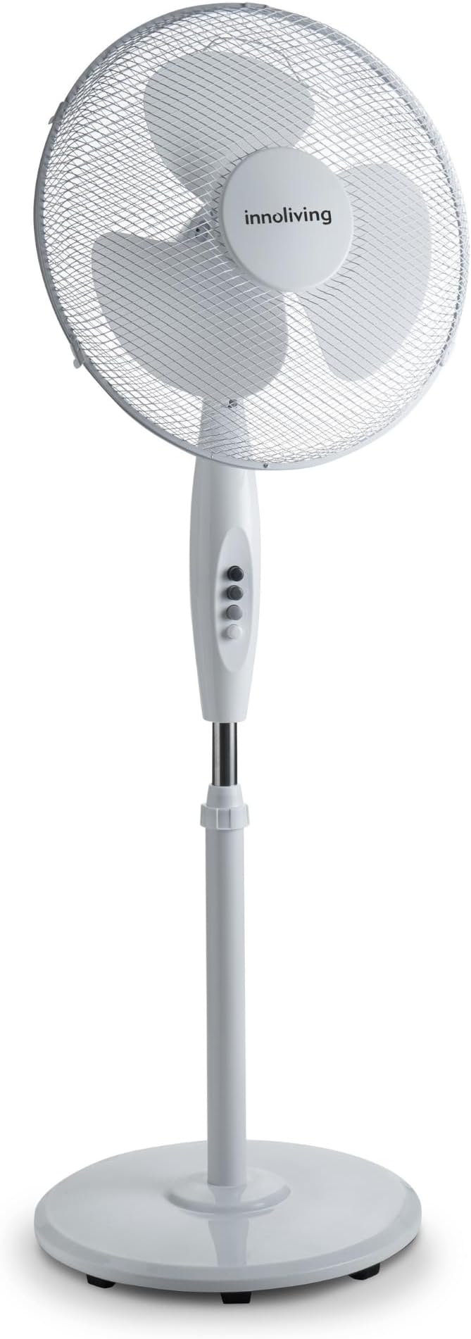 Innoliving Ventilatore a Piantana INN-503ROUND, Griglia Mesh, Diametro 40 cm, 3 Velocità, Oscillazione, Altezza Regolabile, Base Rotonda