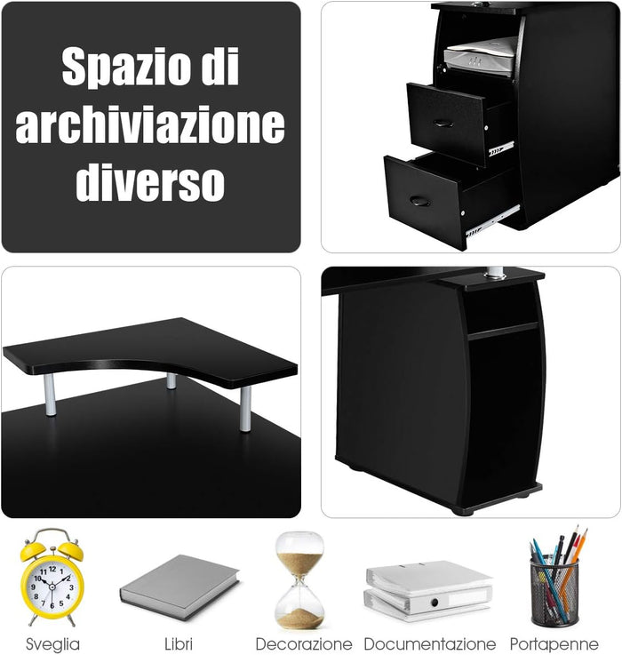 Scrivania Salvaspazio, Scrivania con Cassetti, Vassoio per Tasteriera, Ripiani e Porta Stampante, Scrivania Porta PC per Ufficio e Studio, 120 x 55 x 76 cm, Portata 60 kg (Nero)