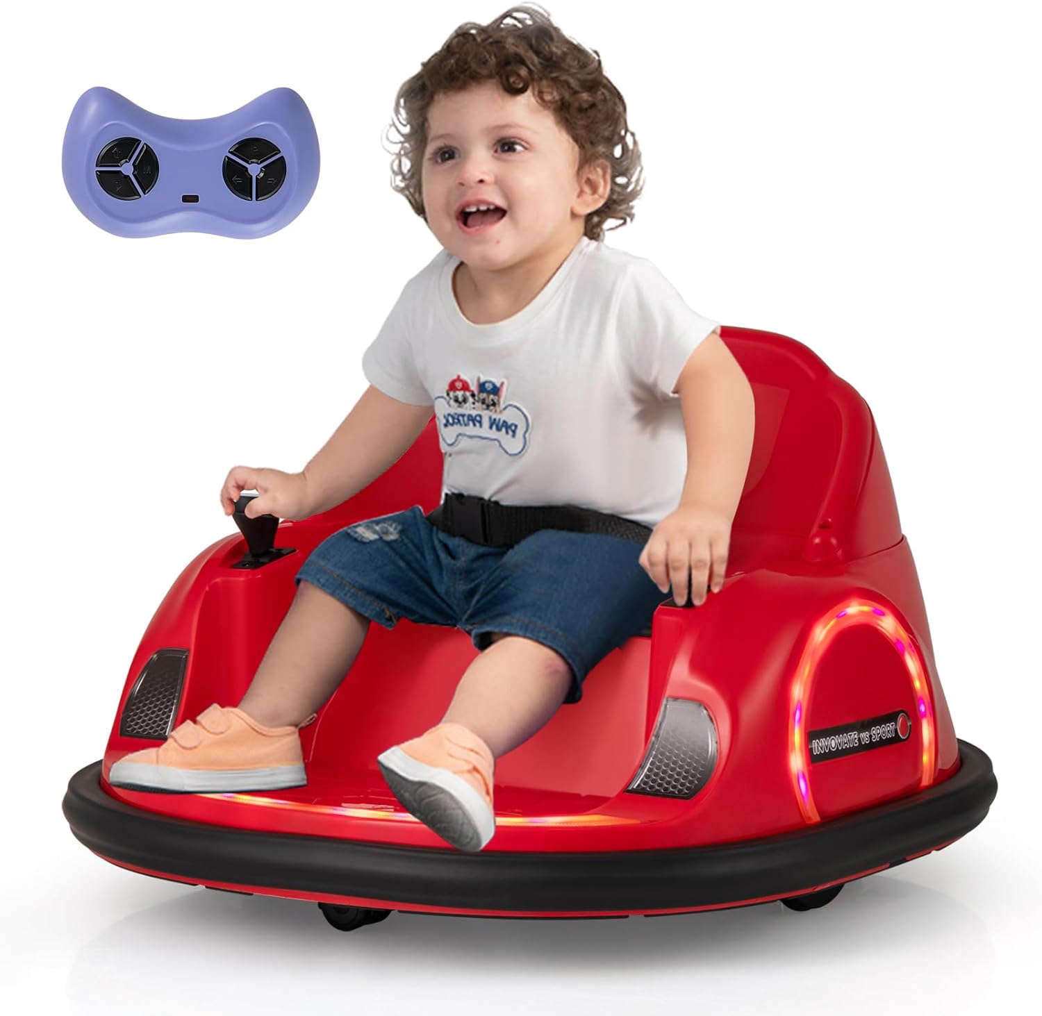 Autoscontro Elettrico per Bambini, Macchina Elettrica per Bambini con Luci LED, Connessione Wireless, Musica Giro a 360°, Macchina Cavalcabile per Bambini dai 18+ Mesi (Rosso)