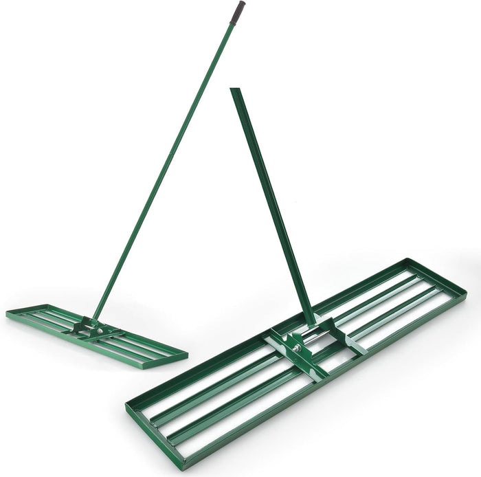 Rastrello Livellatore per Prato, Attrezzo per la Livellatura del Prato con Manico Ergonomico, Livellatrice per Giardino, Cortile, Campo da Golf, Fattoria e Pascolo (106 x 25 cm)