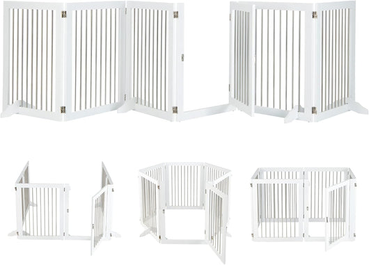 Cancelletto per Cani Pieghevole in Legno, Cancello per Animali Domestici con 6 Ante, Box per per Cani di Piccola/Media Taglia, Adatto a Scale, Soggiorno e Cucina, 80 x 61 x 1,8 cm