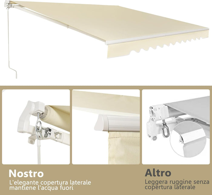 Tenda da Sole per Esterno Avvolgibile 3 x 2,5 M, Tenda da Sole a Bracci Estensibili con Telaio in Alluminio, Tettuccio Resistente al Sole e Impermeabile e Manovella (3 x 2,5 m, Beige)