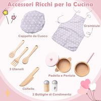 Cucina Giocattolo con Fornelli a Suoni e Luci Reali, Cucina per Bambini in Legno con Lavandelo Estrabile, Rubinetto e Forno, Set Cucina con 11 Accessori, 55 x 31 x 75 cm (Rosa)