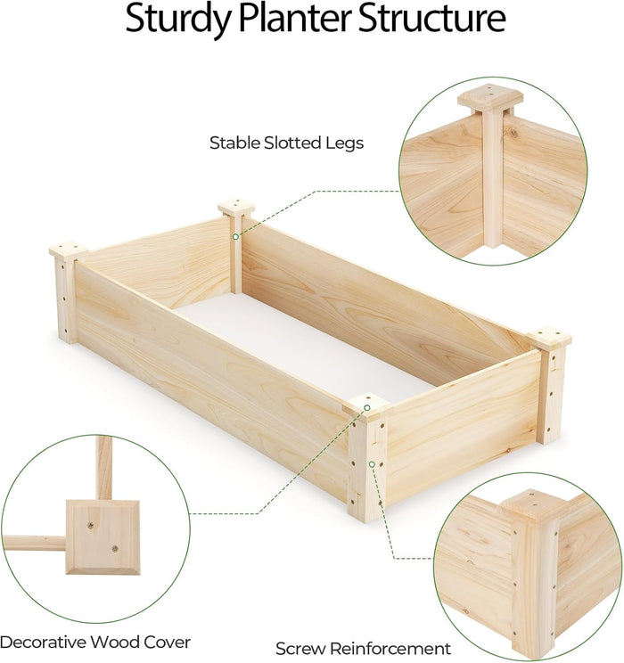 Orto Rialzato da Esterno in Legno di Pino, Vaso per Piante con Fondo Aperto, Fioriera da Giardino per Fiori, Verdure e Erbe da Balcone o Terrazza, Naturale (120 x 61 x 25,5 cm)