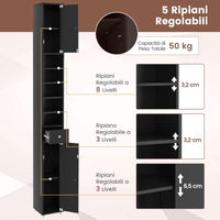Armadio da Terra Alto, Mobile Colonna Bagno con 2 Ante 1 Cassetto e 5 Ripiani Regolabili, Mobile Bagno Salvaspazio per Bagno Soggiorno Camera da Letto, 20x20x180cm (Nero)