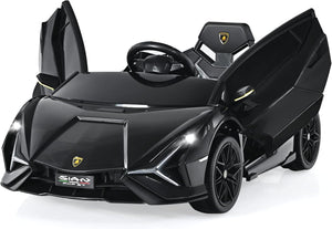 Macchina Elettrica Lamborghini per Bambini da 12V, Veicolo Elettrico Cavalcabile con Luci LED MP3 Telecomando, Fino a 5km/h, +3 Anni (Nero)