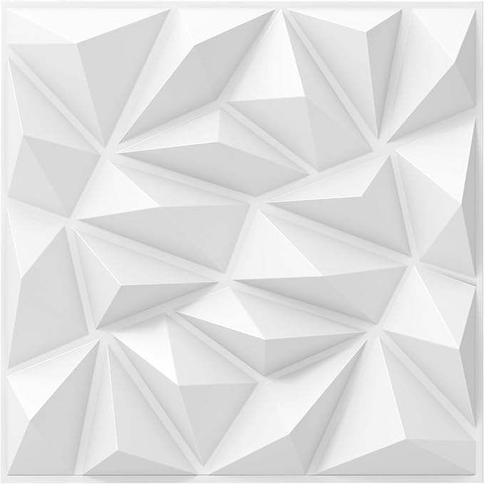 20 Pezzi 3D Pannelli Murali 50 x 50 cm, Pannello da Parete 3D Diamante, Decorazione Interna da Parete in PVC, 5 m², per Soggiorno Camera da Letto (5㎡,Bianco)