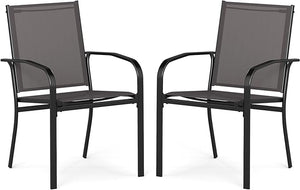Set di 2/4 Sedie da Pranzo per Esterni, Sedia da Giardino Impilabili con Tessuto Traspirante, Braccioli, Schienale Alto e Telaio in Metallo, Portata 150 kg (Grigio,2)