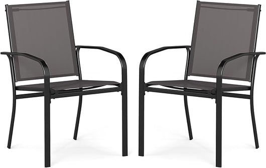 Set di 2/4 Sedie da Pranzo per Esterni, Sedia da Giardino Impilabili con Tessuto Traspirante, Braccioli, Schienale Alto e Telaio in Metallo, Portata 150 kg (Grigio,2)