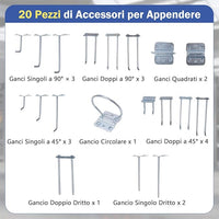 Banco da Lavoro con Piano da 80 x 40 cm, Banco da Lavoro Officina con Pannello Forato e 20 Ganci Porta Attrezzi, Tavolo da Lavoro per Garage con Cassetto e 2 Mensole (Blu)