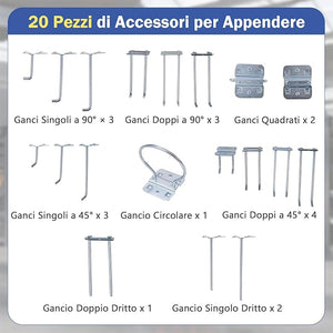 Banco da Lavoro con Piano da 80 x 40 cm, Banco da Lavoro Officina con Pannello Forato e 20 Ganci Porta Attrezzi, Tavolo da Lavoro per Garage con Cassetto e 2 Mensole (Blu)