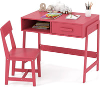 Set Tavolo e Seide per bambini in Legno, Scrivania e Sedia con Cassetto e Scomparto, Tavolino e Sedia per Cameretta, Soggiorno e Scuola (Rosa)