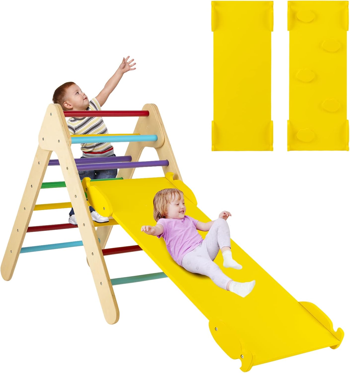 Arrampicata Giocattolo a Triangolo per Bambini 3 in 1, Arrampicatore con Rampa di Scivolo a 2 Lati e Inclinazione Regolabile, Ideale per Casa e Nido, Adatto a Bambini con età più di 1 Anno