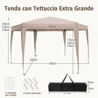 Gazebo Pop-Up Pieghevole 4 x 3,5 m, Gazebo da Giardino Impermeabile, Regolabile in Altezza, Tenda da Giardino con Borsa di Trasporto, per Campeggio e Feste