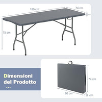 Tavolo Pieghevole Portatile da 180/245 cm, Tavolo da Campeggio in HDPE, Meccanismo di Blocco Sicuro, Tavolo da Picnic con Maniglia, Portata 160 kg (180 cm,Grigio)