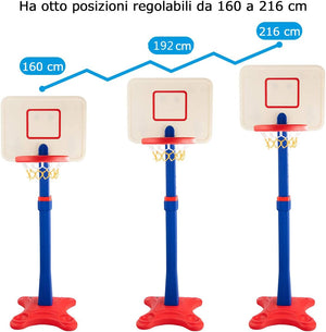 Canestro da Basket a Colonna per Bambini, con Altezza Regolabile, per Allenarsi a Giocare a Basket, per Interno ed Esterno, per Bambini +3 Anni, 160-215cm