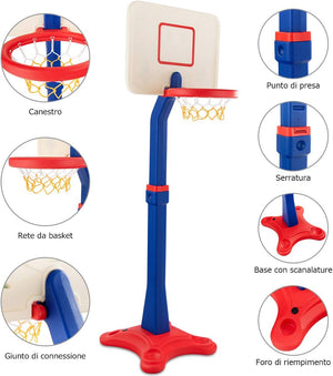 Canestro da Basket a Colonna per Bambini, con Altezza Regolabile, per Allenarsi a Giocare a Basket, per Interno ed Esterno, per Bambini +3 Anni, 160-215cm