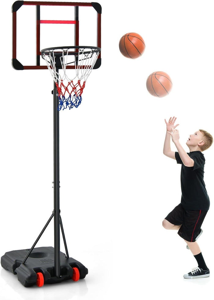 Canestro da Basket Regolabile in Altezza 193-248 CM, Canestro da Basket da Esterno ed Interno con Ruote e Supporto per Pallone, Canestro da Basket per Parco, Casa e Giardino