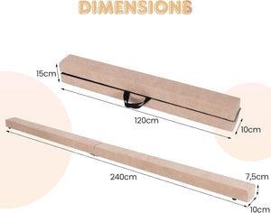 Trave Ginnastica Artistica per Casa 210/240 cm, Trave Pieghevole per Bambini con Maniglia, Base in Legno e Fondo Antiscivolo, Trave di Equilibrio da Pavimento