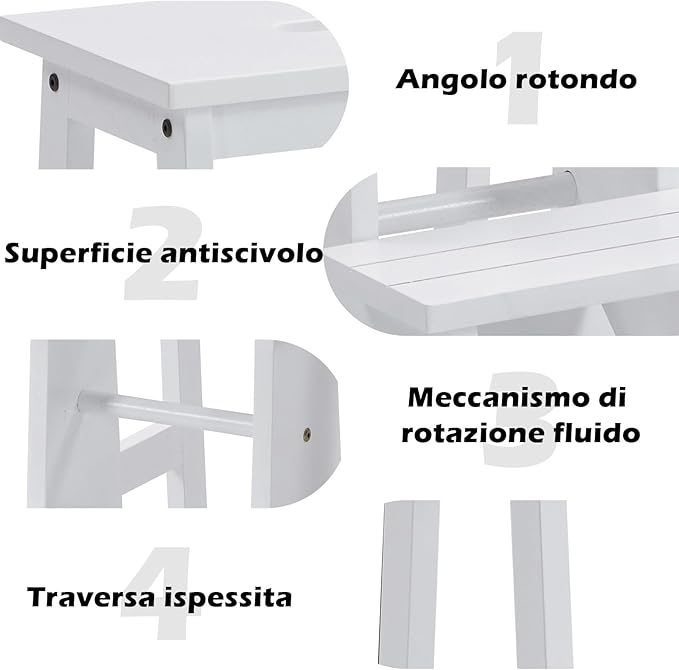 Scaletta Pieghevole, 3 in 1 Scaletta e Sgabello in Legno di Gomma Multifunzione, 3 Gradini, Reversibili Impugnatura, Capacità di Carico 310 kg, Ideale per Studio, Soggiorno (Bianco)