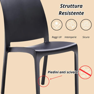 Sedie da Cucina in Plastica per uso Interno ed Esterno - Set di 6 Sedie Impilabili Volga bianco