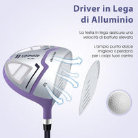 Set Completo di Mazze da Golf per Donna, con Driver 460CC 1, Fairway 3, Ibrido 5, Ferri 5, 6, 7, 8, 9, P e S, Putter e Borsa Portatile Leggera, Destrorso