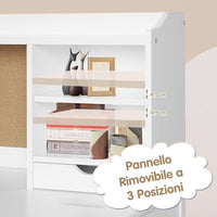 Set Scrivania e Sedia per Bambini 5-12 Anni, Tavolo in Materiale Sicuro con Bacheca in Sughero, 2 Cassetti e Spazio Ampio, Design Moderno, Ideale per Studio e Disegno (Bianco)