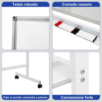 Lavagna Bianca Magnetica Doppia, Design Regolabile in Altezza con Ruote Bloccabili, 6 Pennarelli, 12 Calamite e 1 Cancellino, Ideale per Casa Ufficio e Scuola, 126 x 59 x 145/165 cm, Bianco