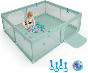 Recinto per Bambini, Box con Rete Traspirante, Centro Attività con 50 Palline, Giochi per 0-3 Anni (Verde, 200 x 180 cm)
