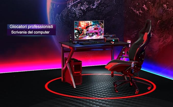 Scrivania da Gaming a Forma di K, Tavolo da Gioco 115 cm, Tavolo per Computer con Porta Bicchiere e Gancio, Scrivania Computer con Struttura in Acciaio, per Casa o Ufficio