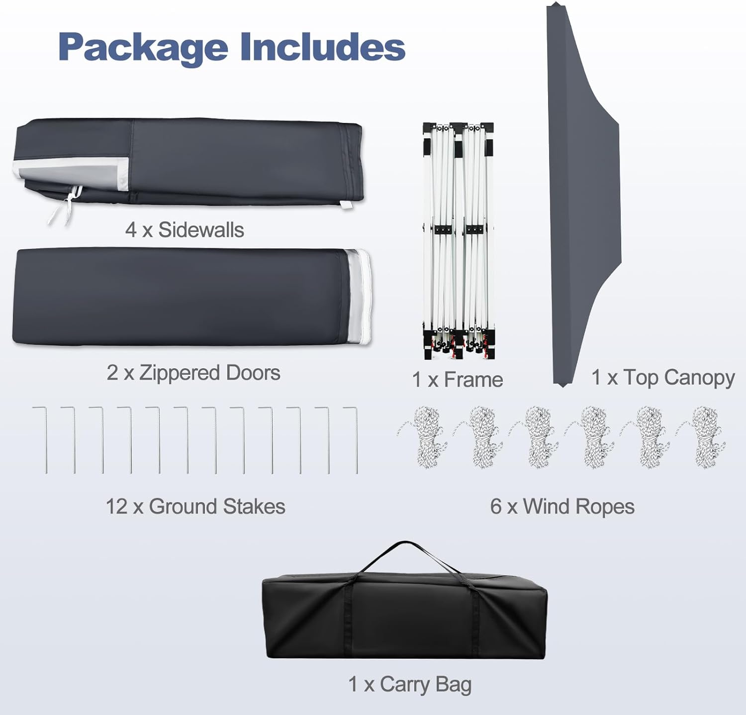 Gazebo da Giardino 3x6m, Gazebo Esterno Resistente Pop Up con 6 Pannelli Laterali e Finestre, 3 Altezze Regolabili, Tenda da Giardino per Matrimoni, Feste, Eventi Commerciali (Grigio)