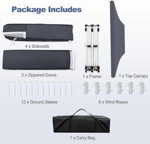 Gazebo da Giardino 3x6m, Gazebo Esterno Resistente Pop Up con 6 Pannelli Laterali e Finestre, 3 Altezze Regolabili, Tenda da Giardino per Matrimoni, Feste, Eventi Commerciali (Grigio)