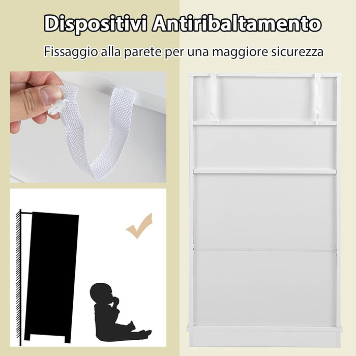 Armadio da Terra con 2 Porte, Mobile da Bagno con 2 Cassetti e 2 Ripiani Regolabili, Mobiletto Multifunzionale per Bagno Cucina e Soggiorno, 60x30x108 cm (Bianco)