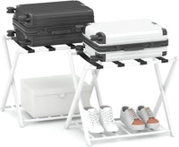 Portavaligie Pieghevole, Porta Valigie Poggia Bagaglio a 2 Ripiani, Cavalletto da Valigie, per Hotel e Viaggio, in Metallo, 68 x 43 x 56 cm (Bianco 2)