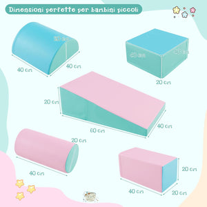 Set di 5 Blocchi con Diverse Forme e Colori, Giocattolo per Arrampicata e Strisciamento, Aiuta i Bambini a Crescere (Verde e rosa chiaro)