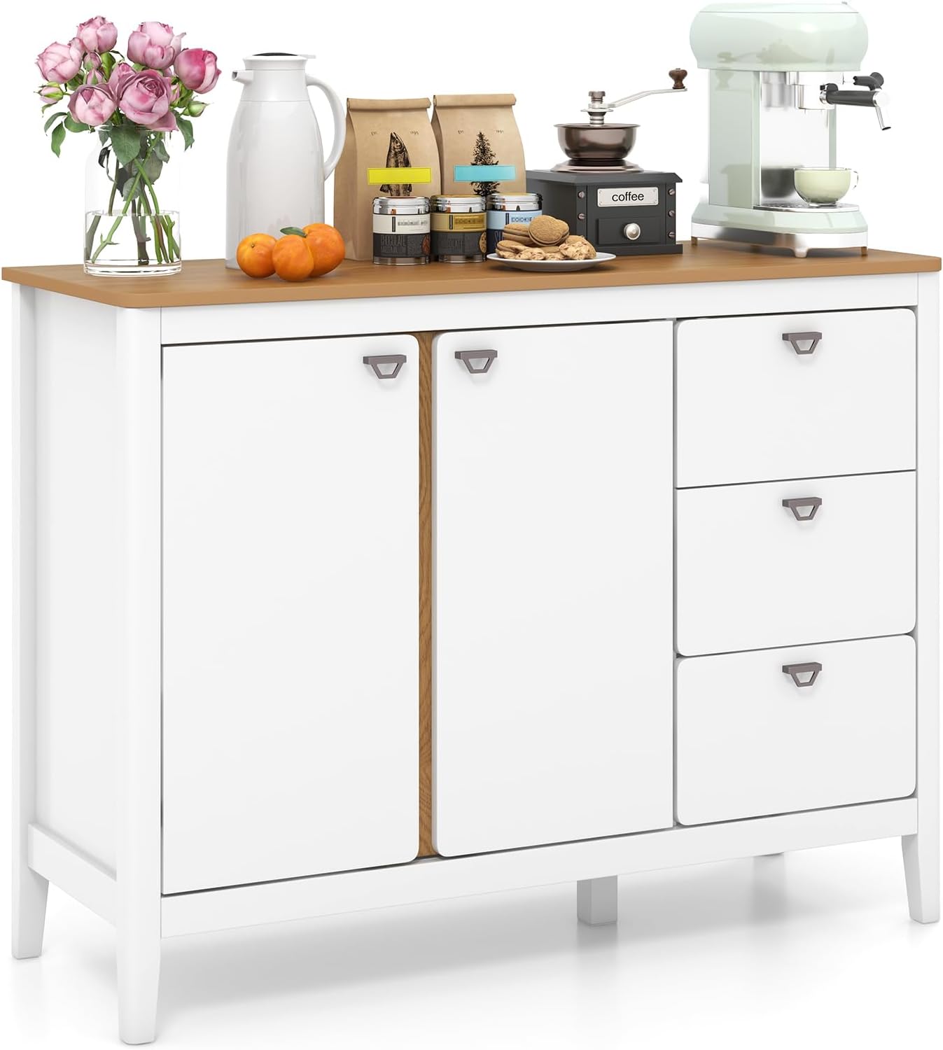 Credenza Buffett da Cucina con Armadietto a 2 Ante con Ripiano Regolabile su 3 Livelli, Mobile da Sala Pranzo con 3 Cassetti, Credenza Salvaspazio per Soggiorno e Salotto, 106 x 40 x 80 cm