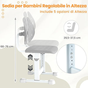 Sedia per Bambini 3+ Anni, Poltrona Ergonomica con Doppi Supporti Dorsali e Seduta Traspirante e Struttura in Metallo Resistente, Sedia Regolabile in Altezza per Camera da Letto (Grigio)