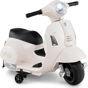 Moto Elettrica per Bambini, 6V Mini Moto per Bambini 18-36 Mesi, con Licenza Ufficiale Vespa, con Luci a LED e Suoni di Clacson, Portata 25 kg, 2 Ruote di Allenamento, 2,5 km/h (Bianco)