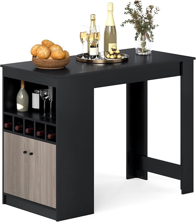 Tavolo da Pranzo 120 x 60 x 91,5 cm, Tavolo Cucina Salvaspazio con Scomparti, Armadietto e Ripiano Regolabile, Scrivania Moderno per Sala da Pranzo e Soggiorno, Nero