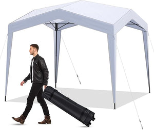 Gazebo Pop-up 302 x 302 cm, Gazebo Impermeabile con Ruote, 8 Picchetti, 4 Corde Antivento, Tendone Pieghevole Resistente per Spiaggia, Feste e Campeggio