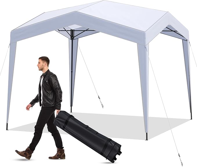 Gazebo Pop-up 302 x 302 cm, Gazebo Impermeabile con Ruote, 8 Picchetti, 4 Corde Antivento, Tendone Pieghevole Resistente per Spiaggia, Feste e Campeggio