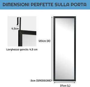 Specchio sulla Porta o sul Muro, Specchio a Figura Intera, Specchio Montato al Muro per Camera da Letto Salone Spogliatoio,120 x 37 cm (Nero)