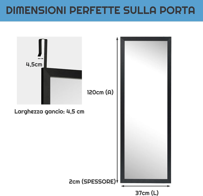Specchio sulla Porta o sul Muro, Specchio a Figura Intera, Specchio Montato al Muro per Camera da Letto Salone Spogliatoio,120 x 37 cm (Nero)