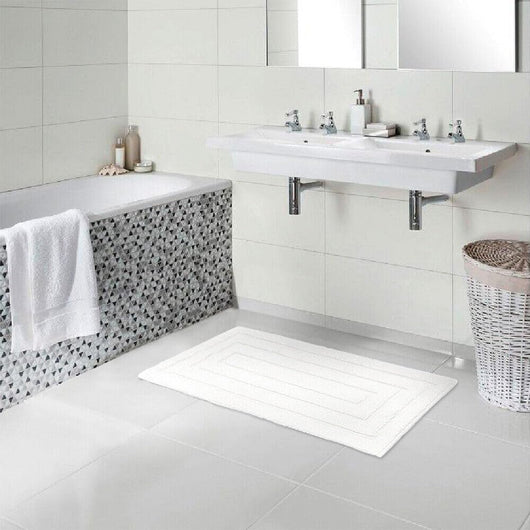 Tappeto Bagno 50x110 cm Puro Cotone Elegante Lussuoso Morbido Scendiletto Antiscivolo Bianco