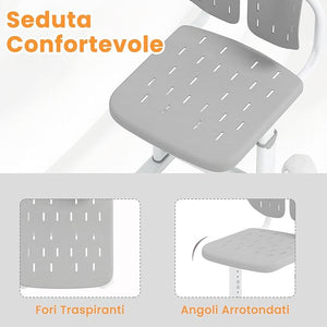 Sedia per Bambini 3+ Anni, Poltrona Ergonomica con Doppi Supporti Dorsali e Seduta Traspirante e Struttura in Metallo Resistente, Sedia Regolabile in Altezza per Camera da Letto (Grigio)