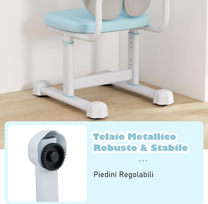 Sedia da Scrivania per Bambini 3+ Anni, Sedia Imbottita per Studiare con Doppio Supporto Lombare e Altezza Regolabile, Chair da Compiti per Casa e Scuola, Portata 100 kg (Blu)