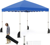 Gazebo Pop-up da Esterno 3 x 3 m, Gazebo Pieghevole con Borsa con Ruote, 8 Picchetti, 4 Ancore, 4 Corde Antivento, 4 Sacchi di Sabbia, Tendone Impermeabile per Eventi Commerciali (Blu)